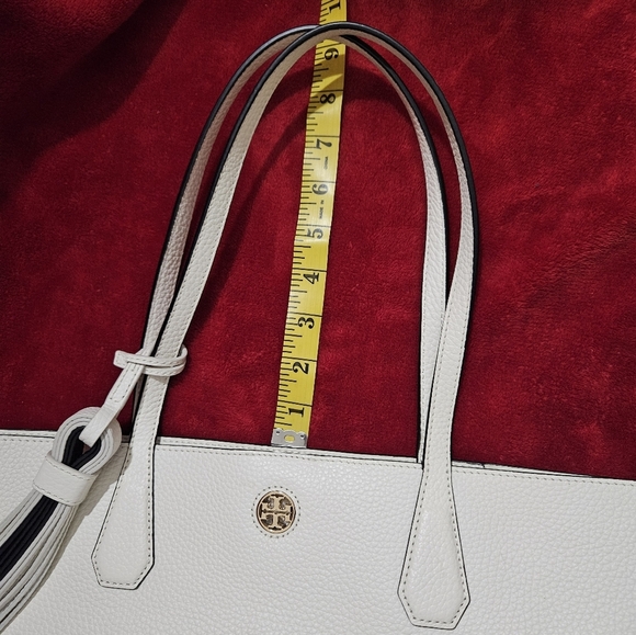 Tory Burch Perry Two-Tone Black and White Large Leather Tote with Tassel - Picture 16 of 16